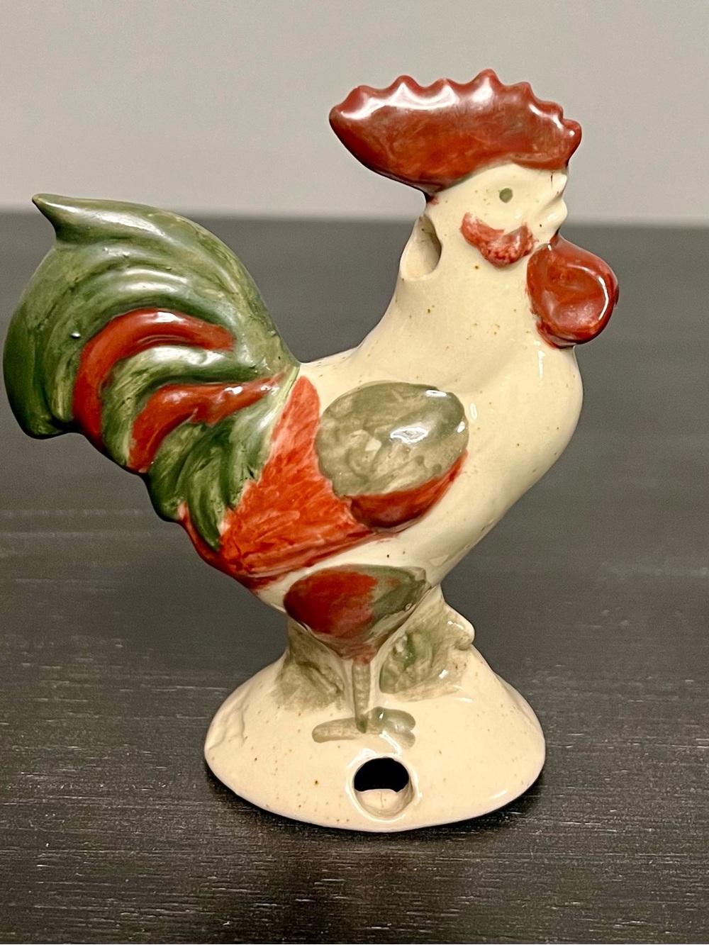 VTG Ceramic Rooster Pie Bird Vent Funnel Hand Painted Folk Art 4.25”
